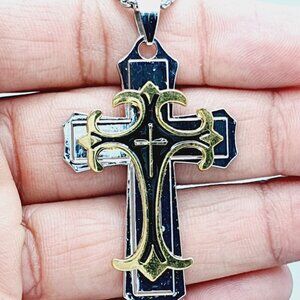 ❤️ Stainless Steel Retro Layered Cross Necklace , N90201P120